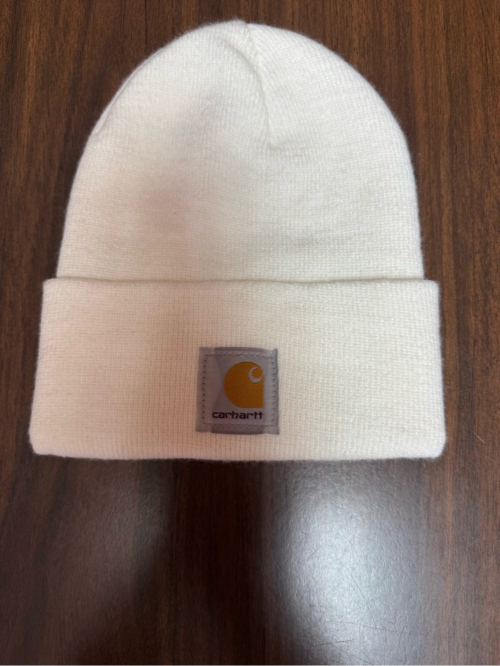 Carhartt Unisex Cream Cuffed Knit Beanie with Logo Patch